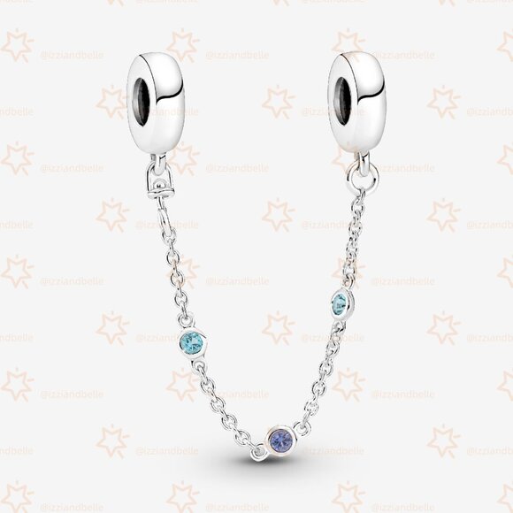 Pandora Triple Blue Stone Safety Chain - Picture 1 of 5